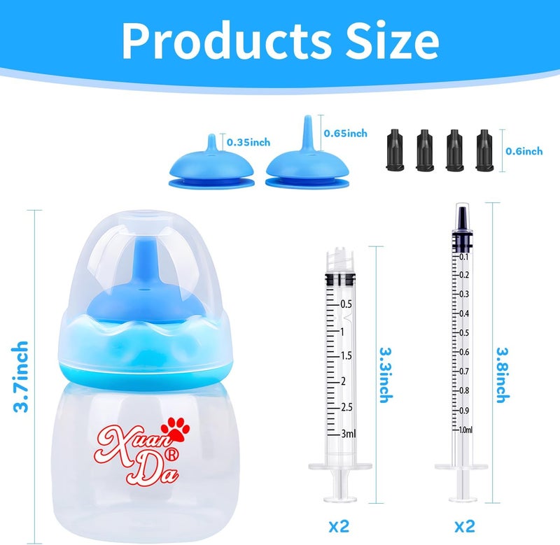 Xuanda Pet Feeding Bottle and Syringes,60ml Nursing Bottle, 3 Sizes Nipples with Ventilation Valve Resistant Tearing Perfect for Puppies, Kittens, Small Wildlife (Blue) - Image 2